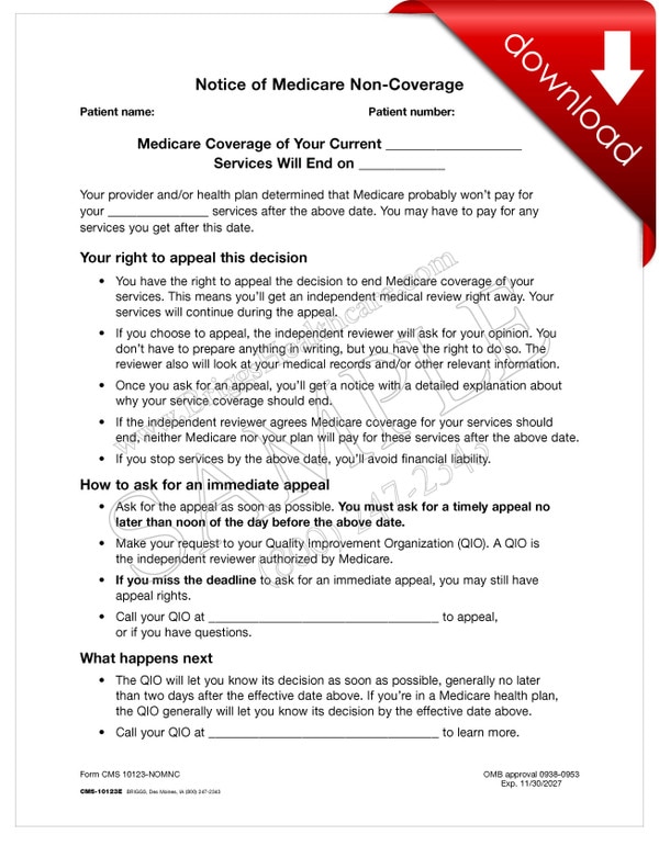 Notice of Medicare NonCoverage (NOMNC) DIGITAL FORM